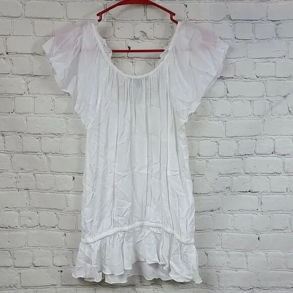 Express Frilly Solid White XS Ruffle Sleeve Peplum Top Ruffle Front Keyhole - Picture 8 of 9